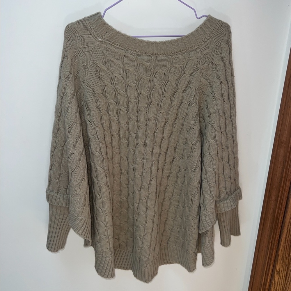 Pretty Persuasions Beige Cable Knit Poncho Sweater Batwing Sleeve size XL